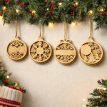 DIY MDF layered Christmas ornament cutouts with snowflakes and winter scene for craft mounted on decorative wall