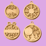 Four MDF DIY  Christmas-themed pendants on a purple background