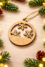 Laser-cut MDF Christmas ring ornament , snowflake, and pine tree cutout design
