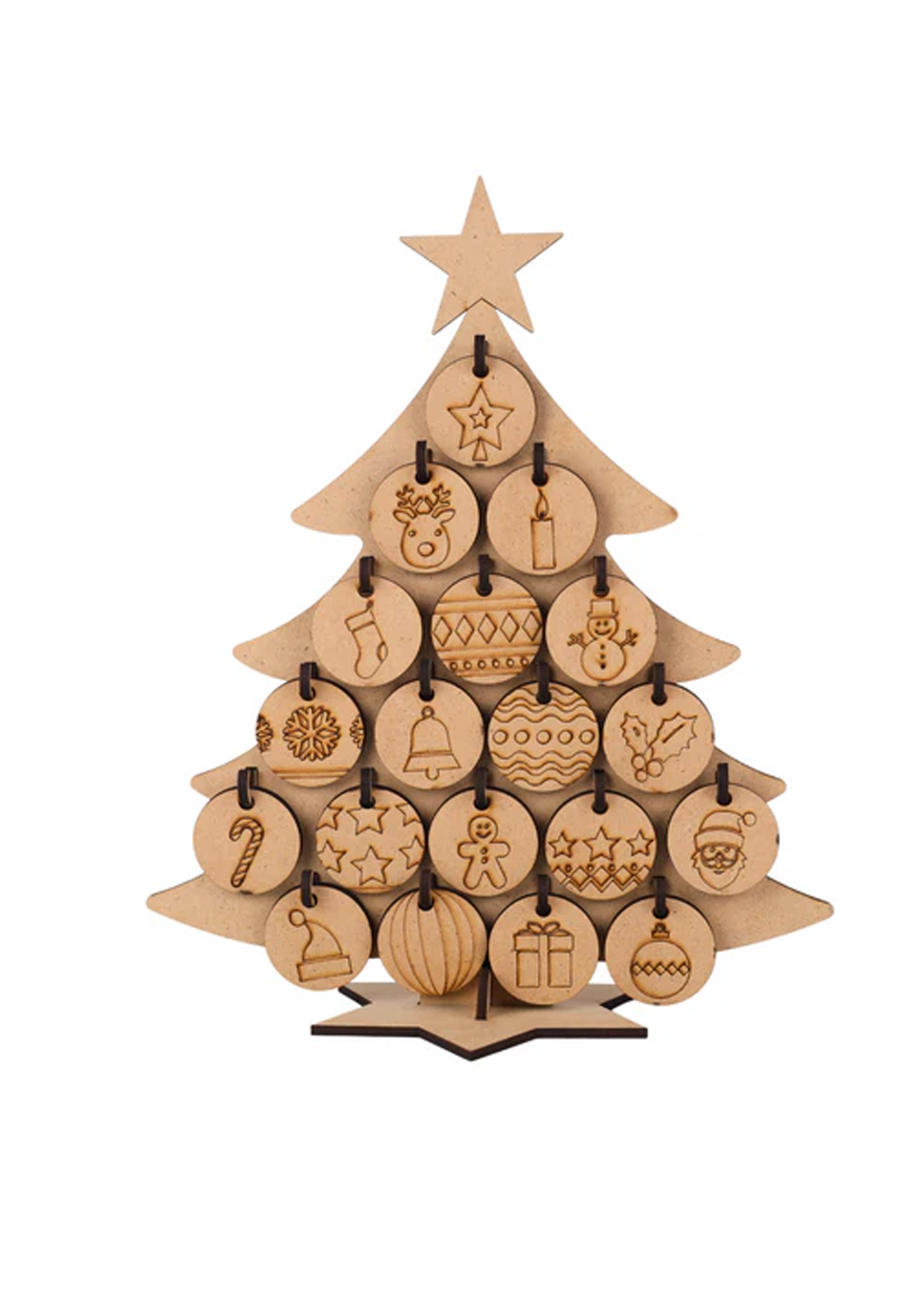 DIY MDF Christmas countdown tree with hanging ornaments for craft and painting