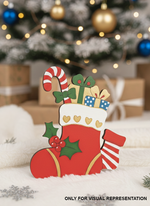 DIY MDF Christmas stocking cutout for Christmas craft with Christmas decorative background 