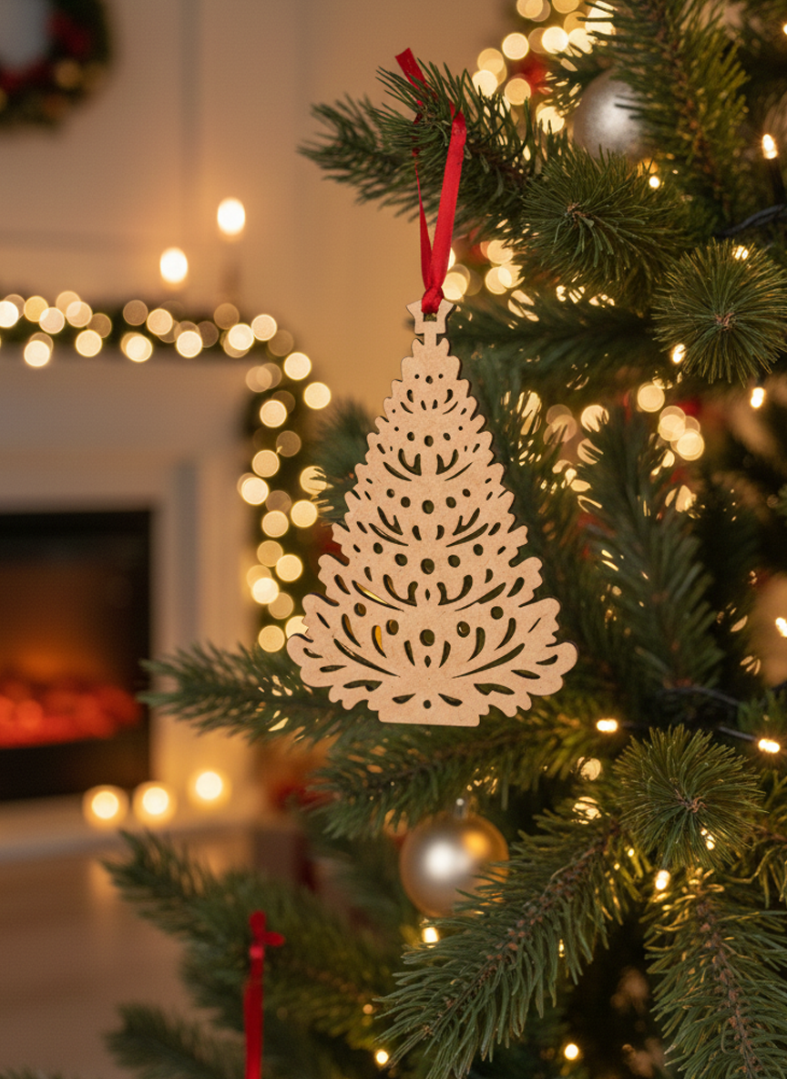 DIY MDF Christmas tree cutout hanging Christmas tree