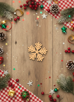 DIY MDF snowflake cutout set for Christmas craft on decorative table 