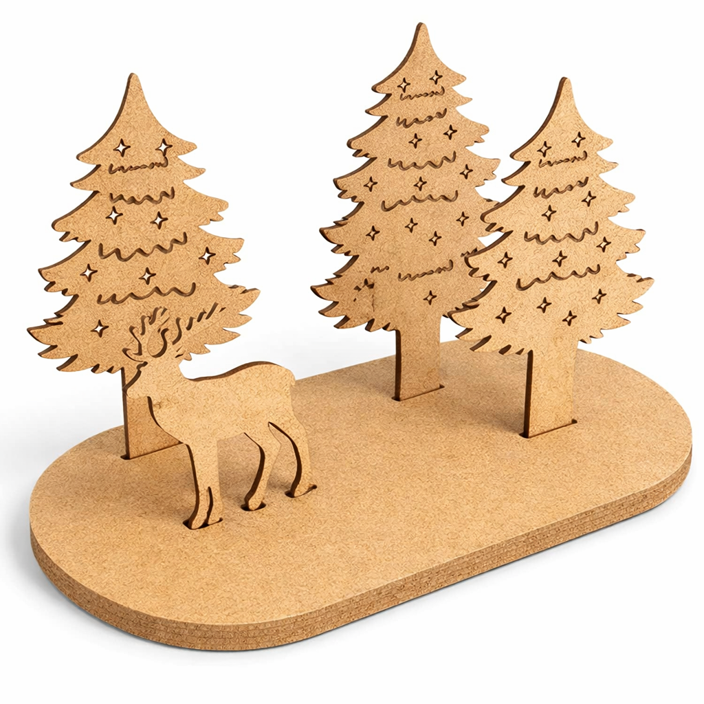 DIY MDF winter forest reindeer scene standing décor cutout for Christmas craft and painting