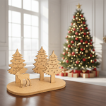 DIY MDF winter forest reindeer scene standing décor cutout for Christmas craft and painting show on wooden table 