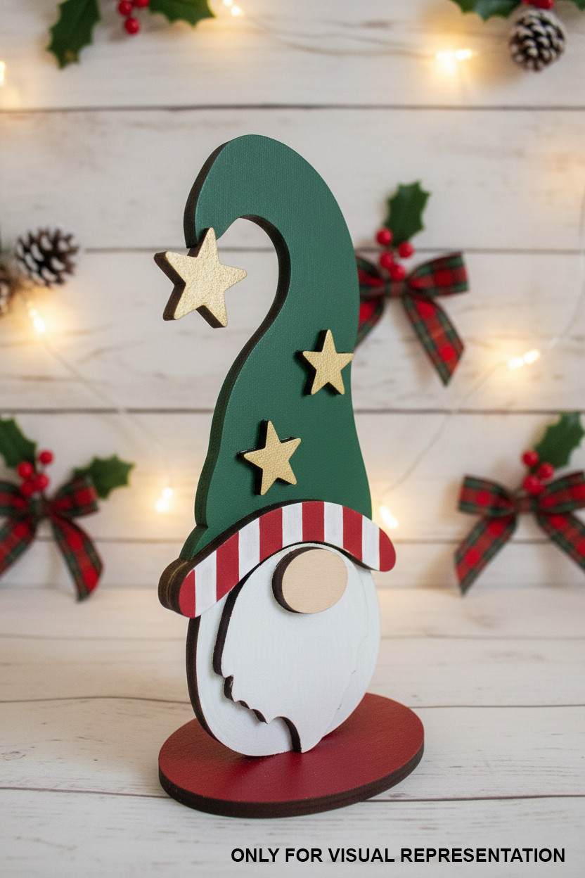 MDF standing Christmas gnome cutout with star hat for craft  with decorative back graund