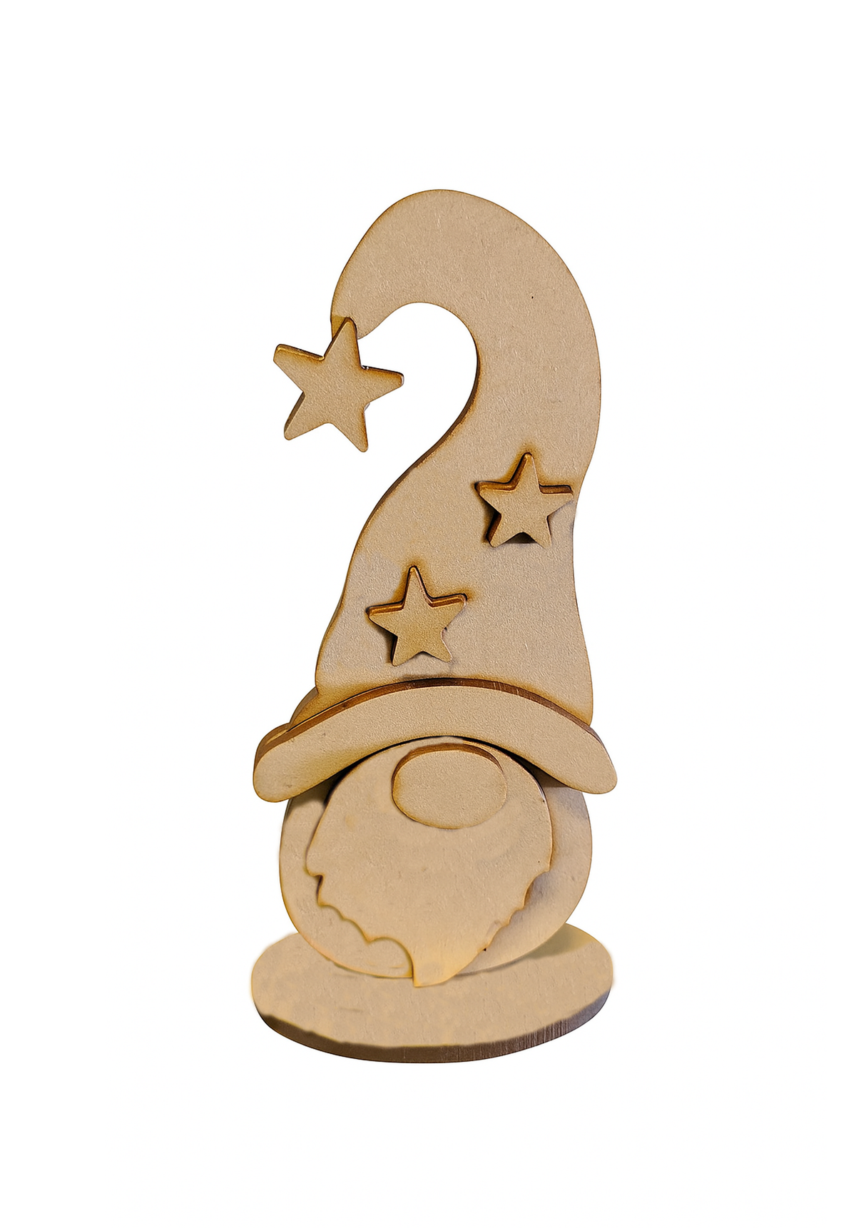 DIY MDF standing Christmas gnome cutout with star hat for craft and painting