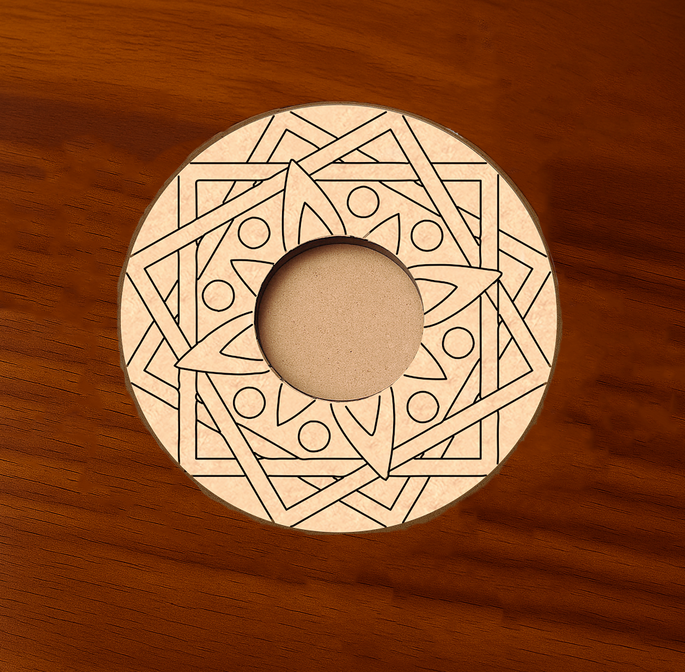 Geometric engraved round MDF T-Light Candle Holder 