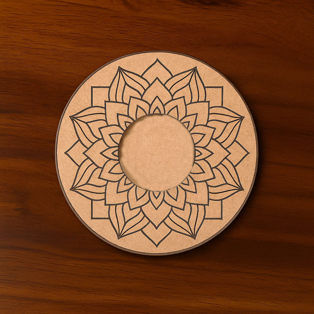 Floral mandala engraved round MDF T-Light Candle Holder 