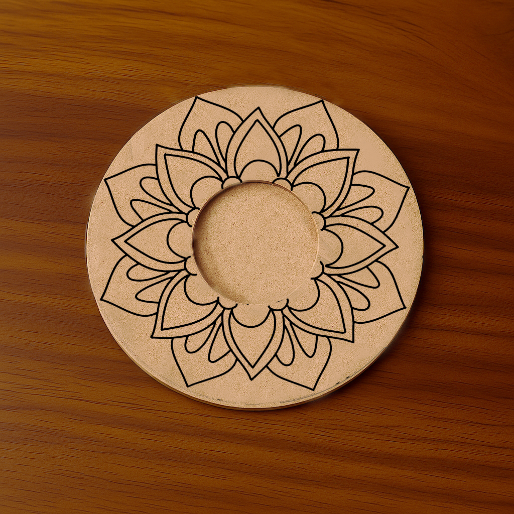 Petal mandala engraved MDF round T-Light Candle Holder 