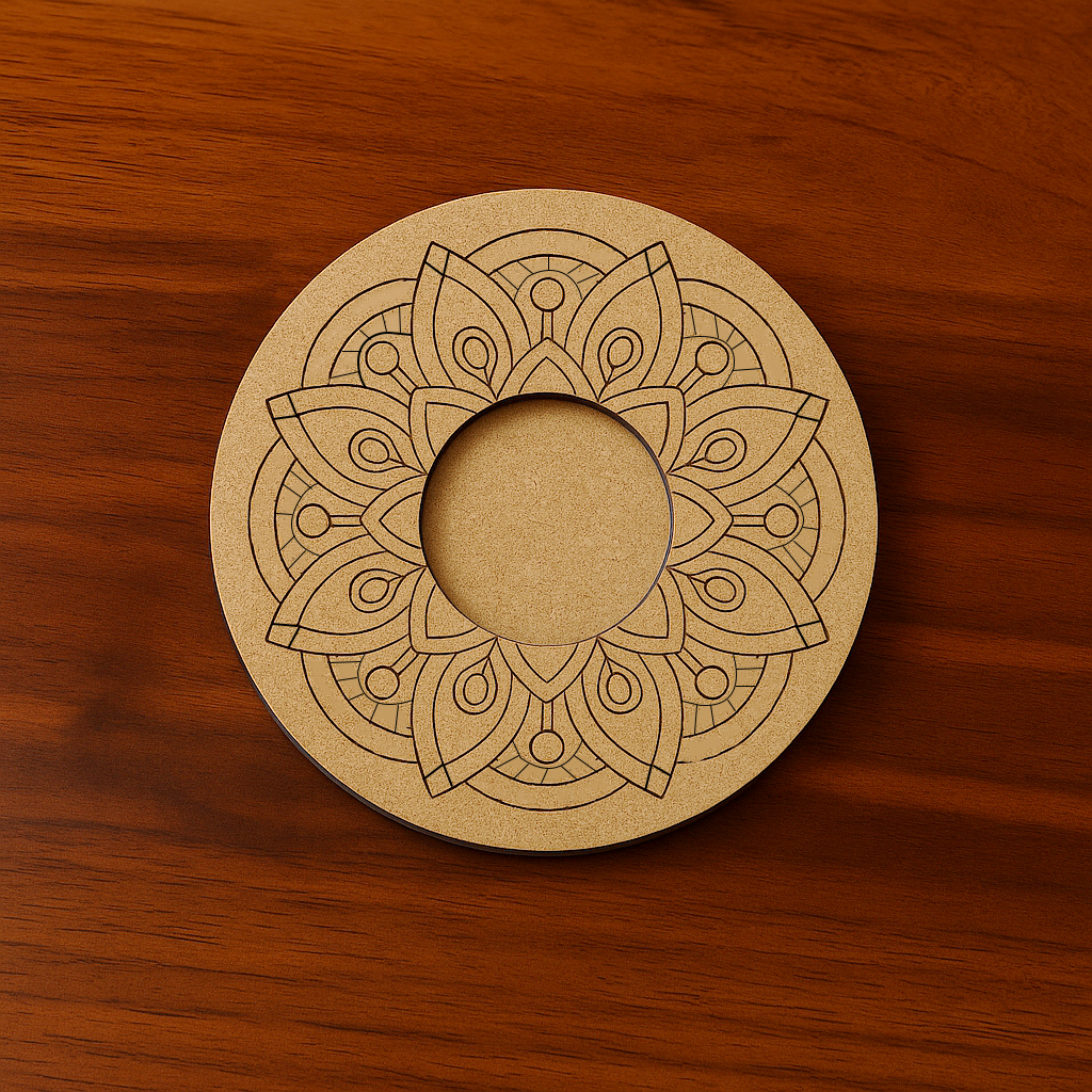  mandala engraved round MDF T-Light Candle Holder 