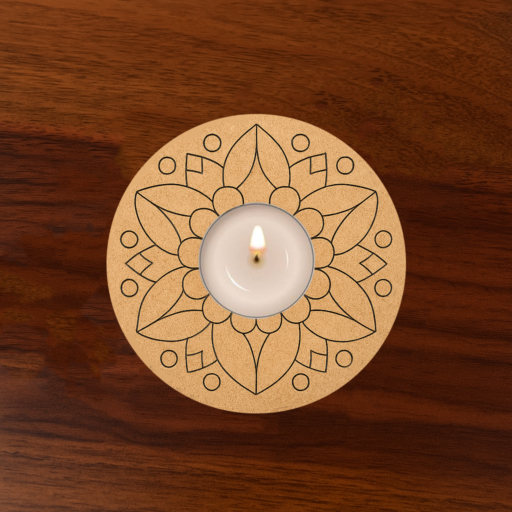 Mandala-patterned MDF tealight candle holder kit for DIY painting and décor