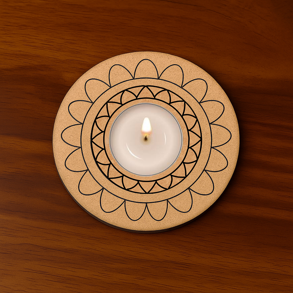 MDF round tea light candle holder base with mandala design – DIY craft supply