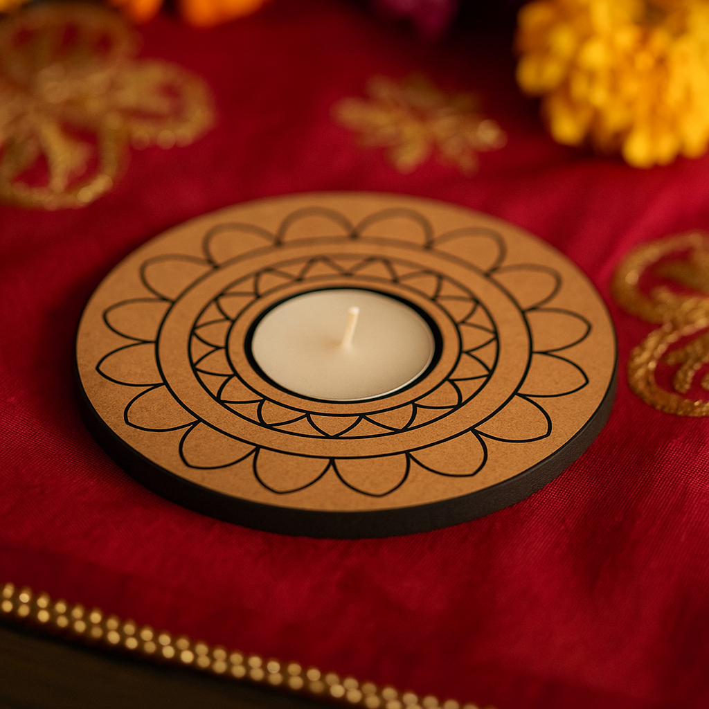 MDF round tea light candle holder base with mandala design – DIY craft supply