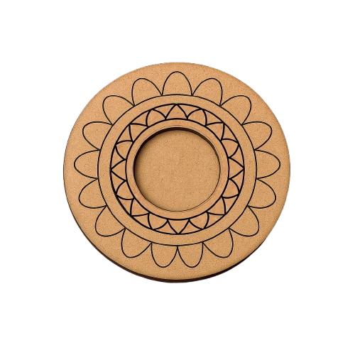 MDF round tea light candle holder base with mandala design – DIY craft supply