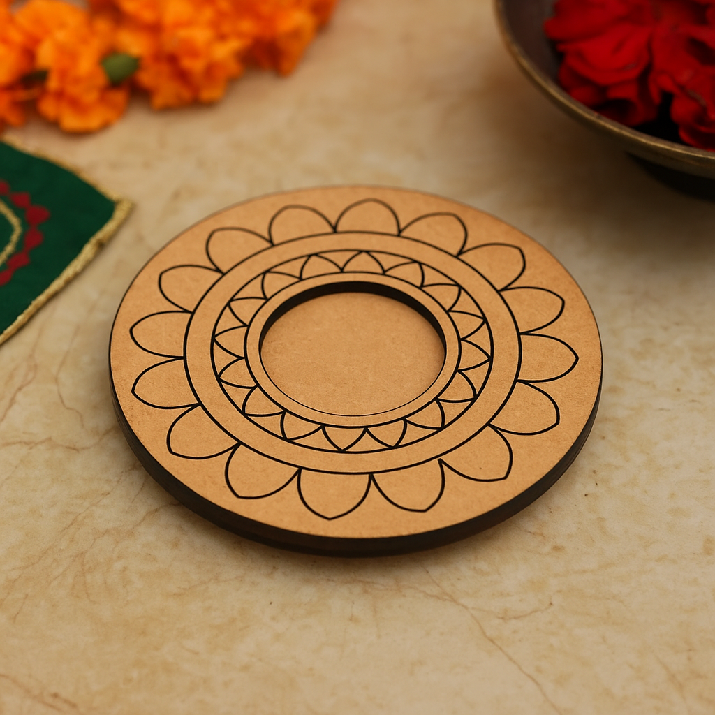 MDF round tea light candle holder base with mandala design – DIY craft supply