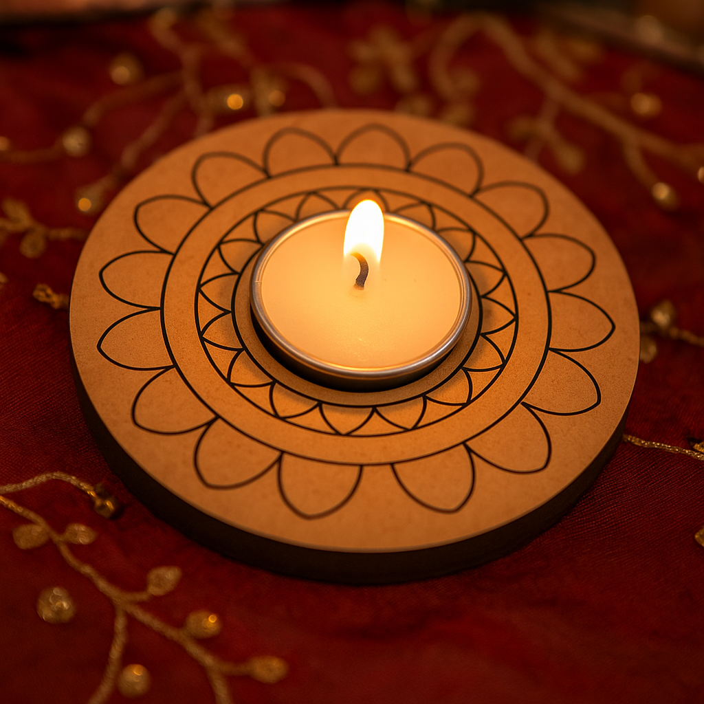MDF round tea light candle holder base with mandala design – DIY craft supply