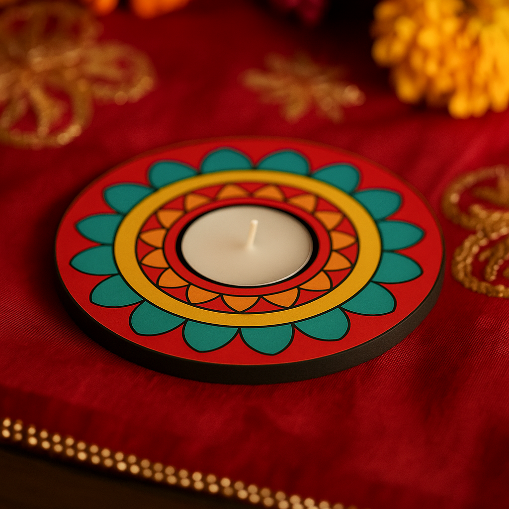 MDF round tea light candle holder base with mandala design – DIY craft supply