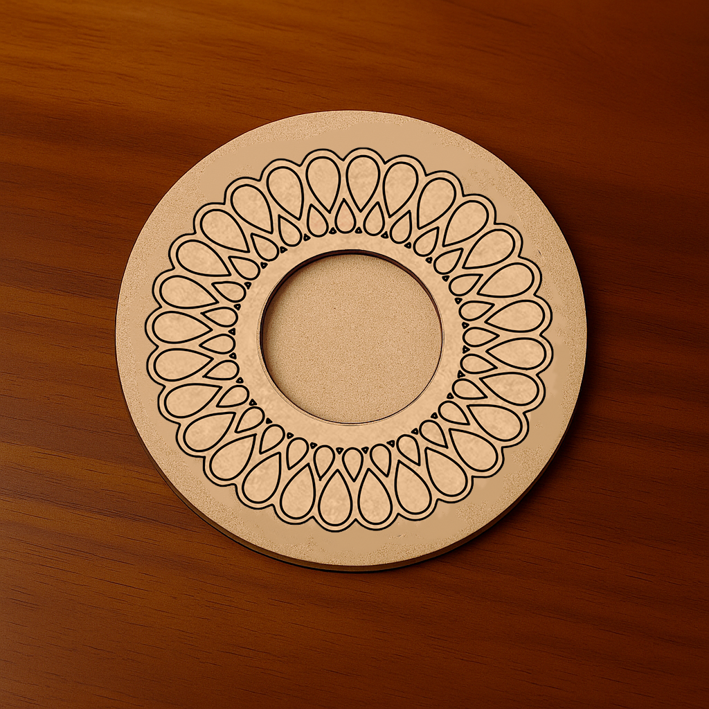 Round MDF Cndle Holder with Floral Loop Design – Laser Cut Decorative Candle Plate