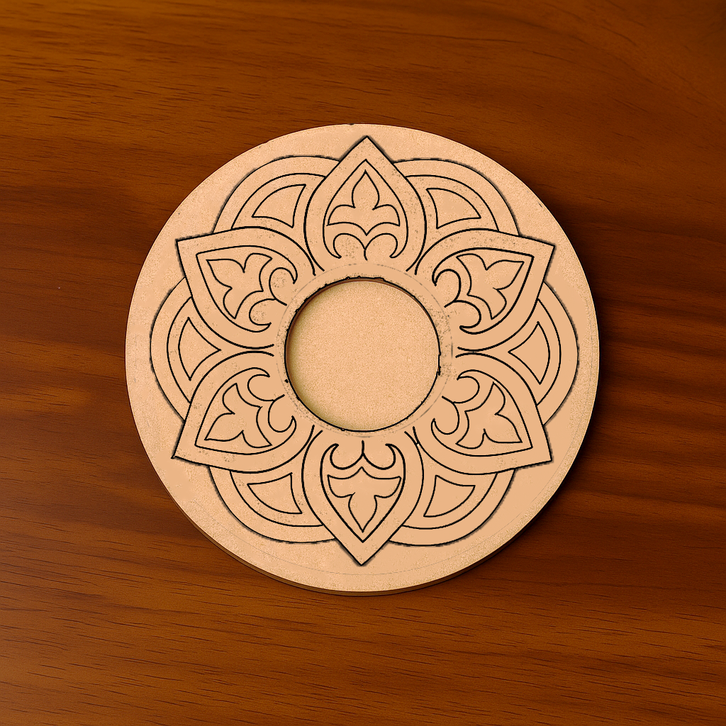 Round MDF Lotus Design T-Light Holder Festive Candle Plate