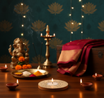 MDF tea light candle holder with Ganesha Murti in the background