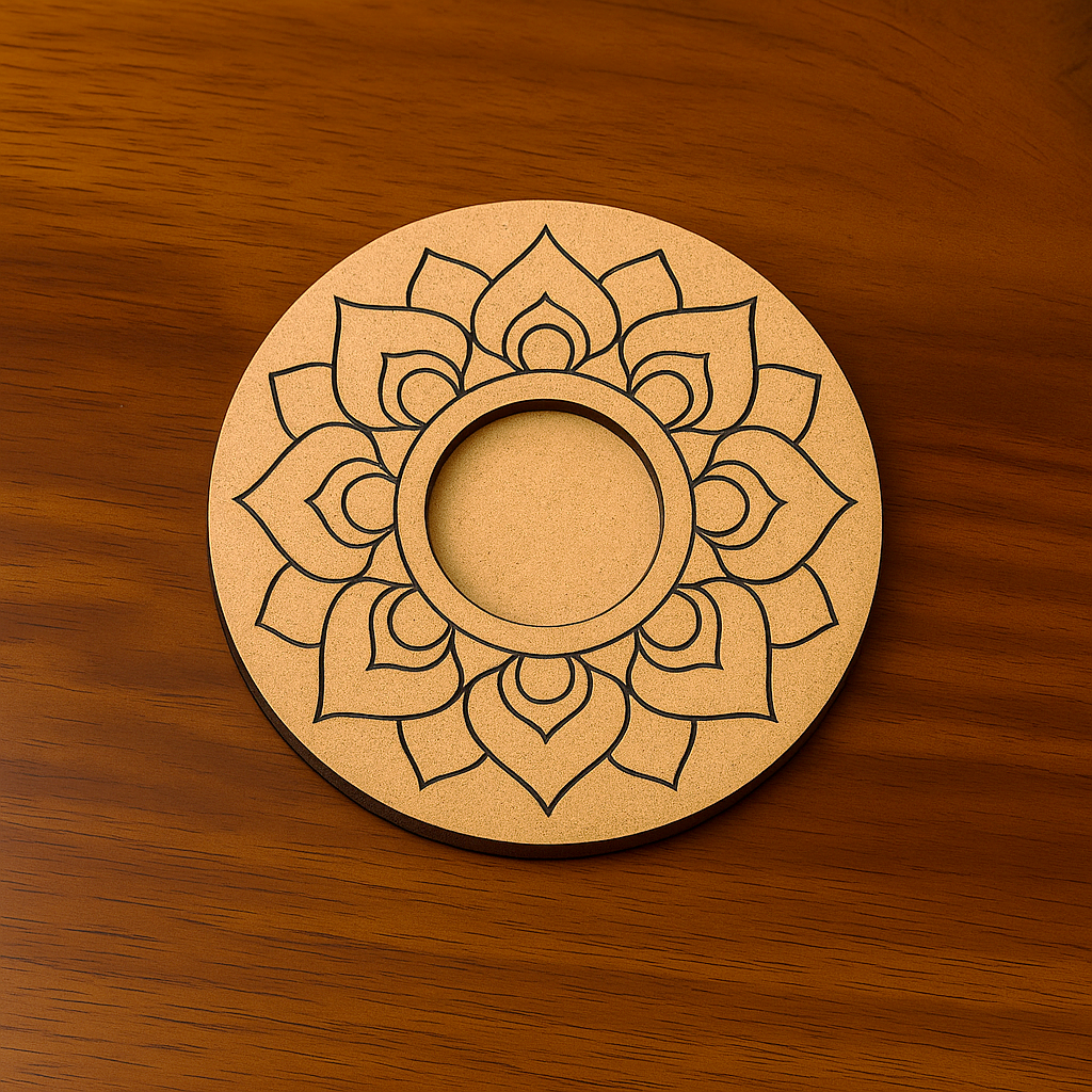 Lotus Pattern MDF Kaar Candle Holder – Round Laser Cut Decorative Candle Base