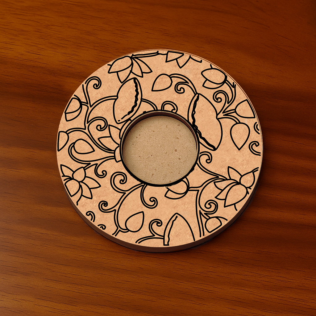 Round MDF Tealight Candle Holder with floral engraving design