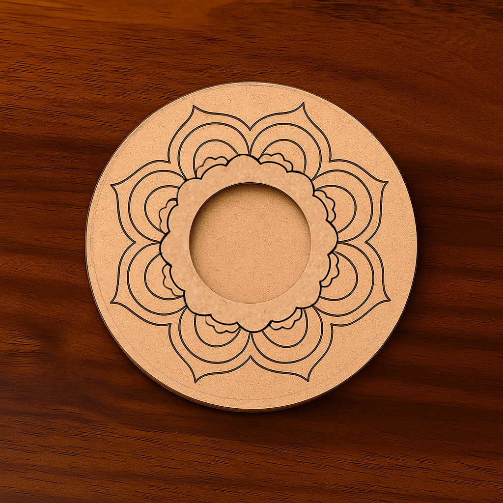 Round MDF Tealight Candle Holder with engraved mandala design