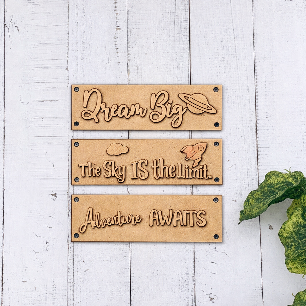 Laser cut MDF plank quote boards for DIY wall decor painting and craft projects