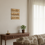 Laser cut MDF plank quote boards for DIY wall decor painting and craft projects, mounted on wall