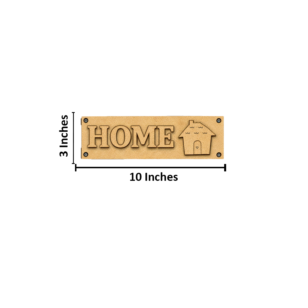 Laser cut MDF “Home” plaque with house icon, DIY wall decor board 10x3 inches