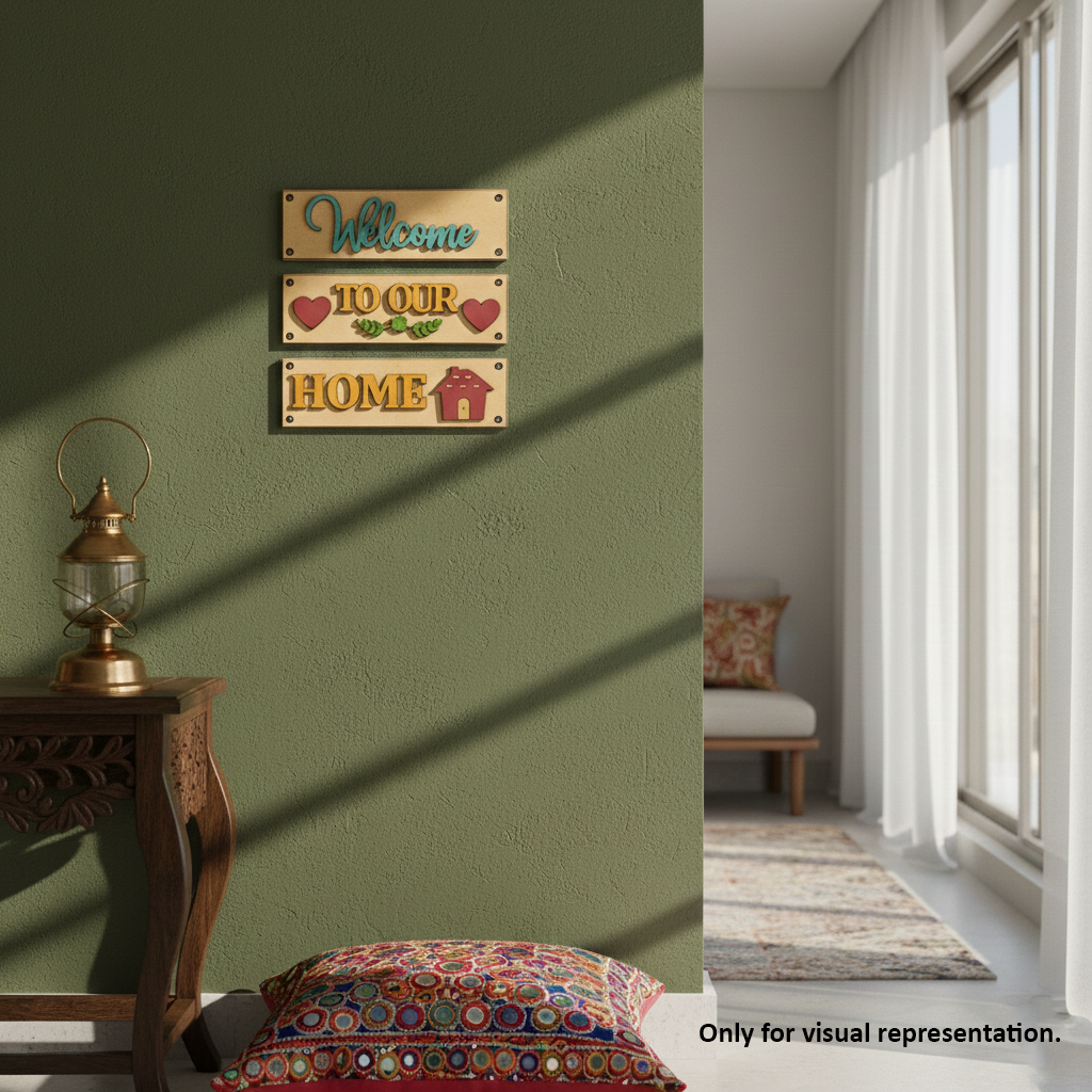 Painted Laser cut MDF Welcome Home plank set for DIY wall decor painting, mounted on wall