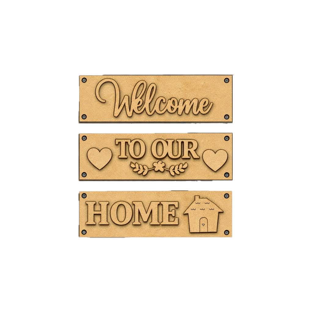 Laser cut MDF Welcome Home plank set for DIY wall decor painting