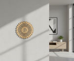 Decorative MDF DIY wall art with a mandala design on a white wall in a modern room.