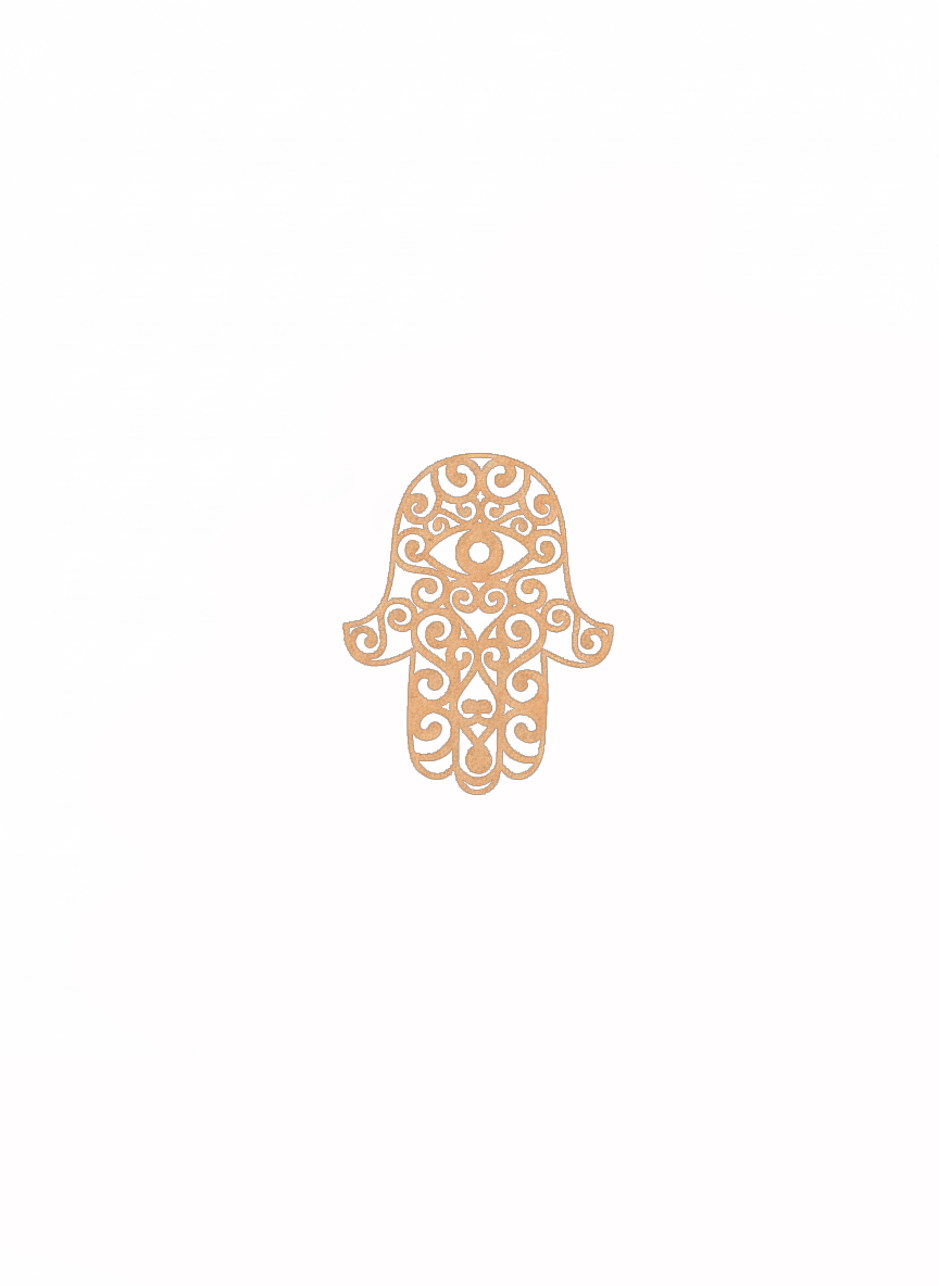 Decorative  MDF DIY Hamsa hand symbol on a white background