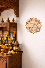 MDF DIY wall art  with decorative items and a wall-mounted 'Om' symbol.