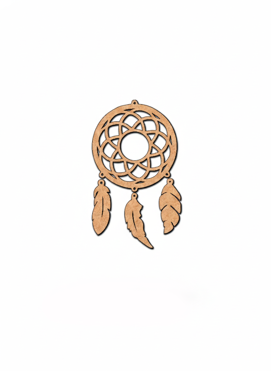MDF DIY dreamcatcher with feathers on a white background
