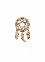 MDF DIY dreamcatcher with feathers on a white background