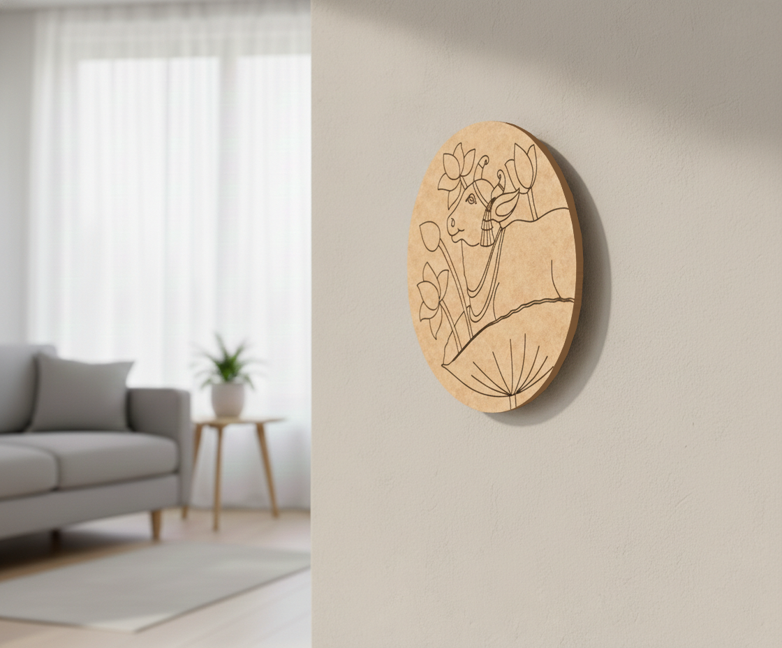 Wooden MDF DIY wall art with a deer design in a living room setting