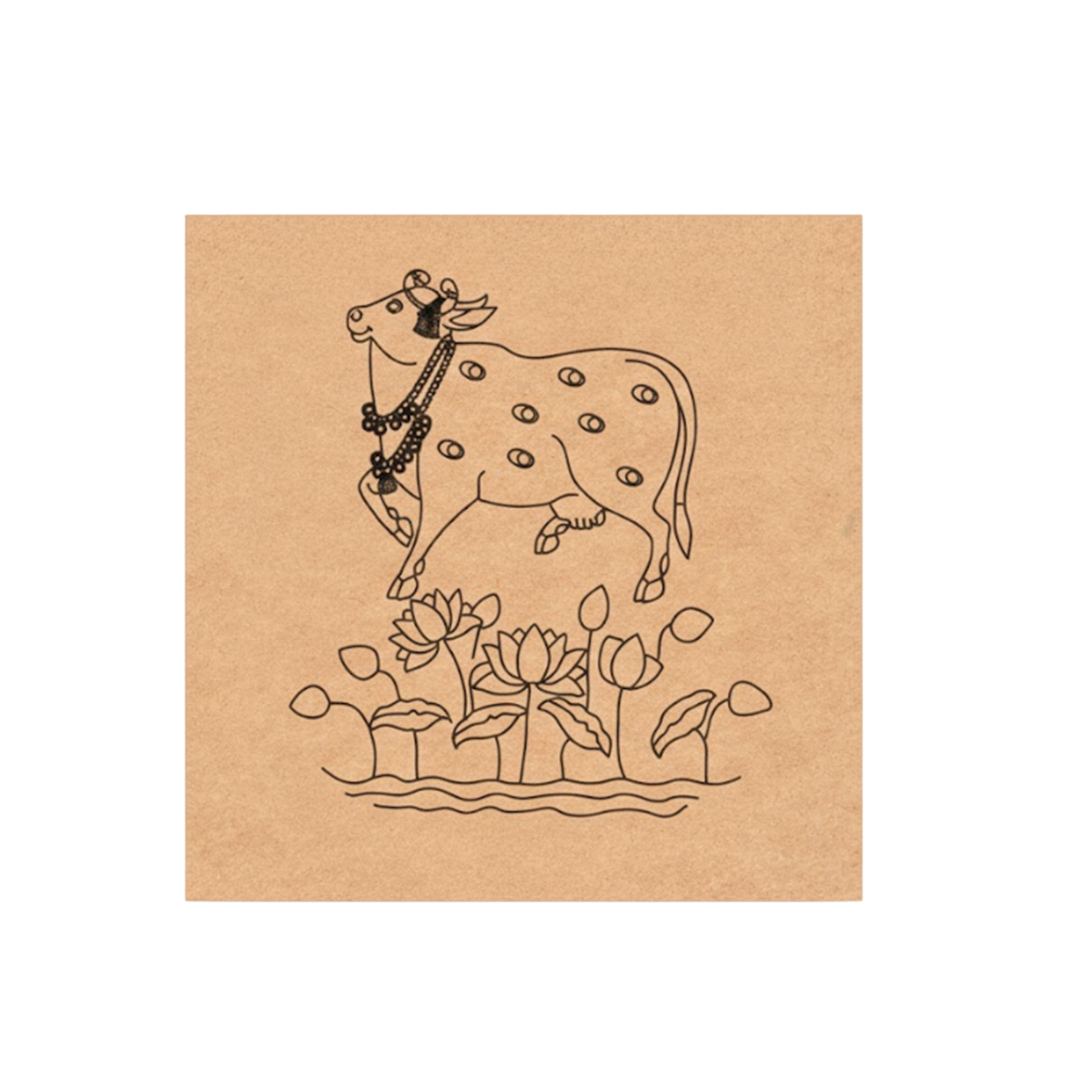MDF DIY wall art  of a cow with flowers on a brown card