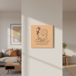 MDF DIY Framed artwork of a cow with flowers on a wall in a living room.
