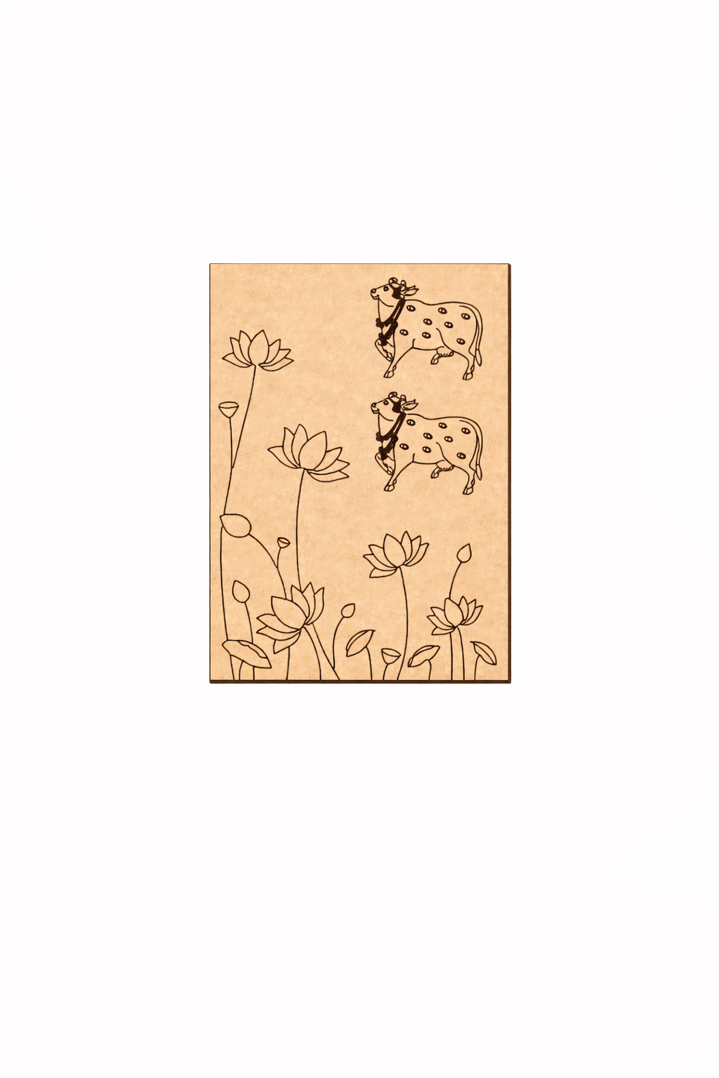 MDF DIY  wall art with cow and flower design on a beige background