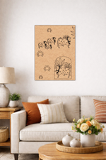 MDF DIY Framed artwork of animals on a beige wall above a sofa in a living room.