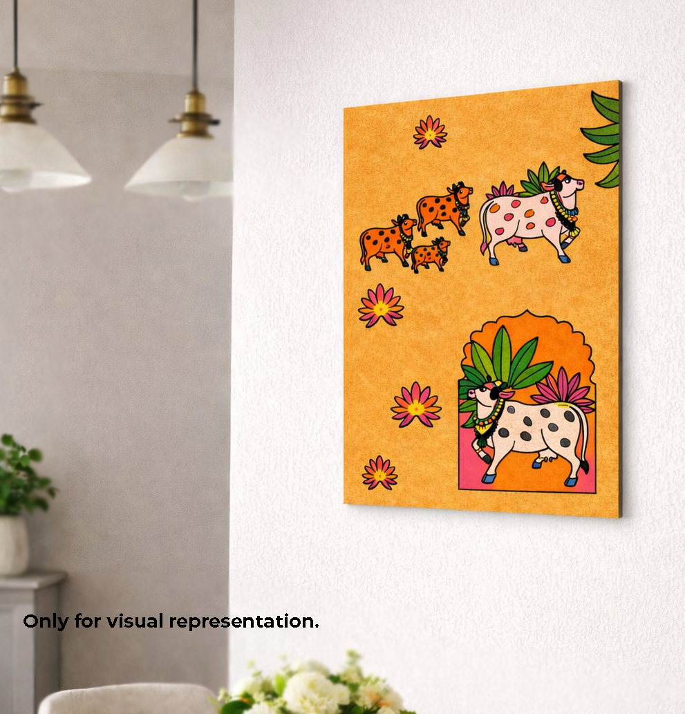 MDF DIY wall art  with cow illustrations on a wall in a room.