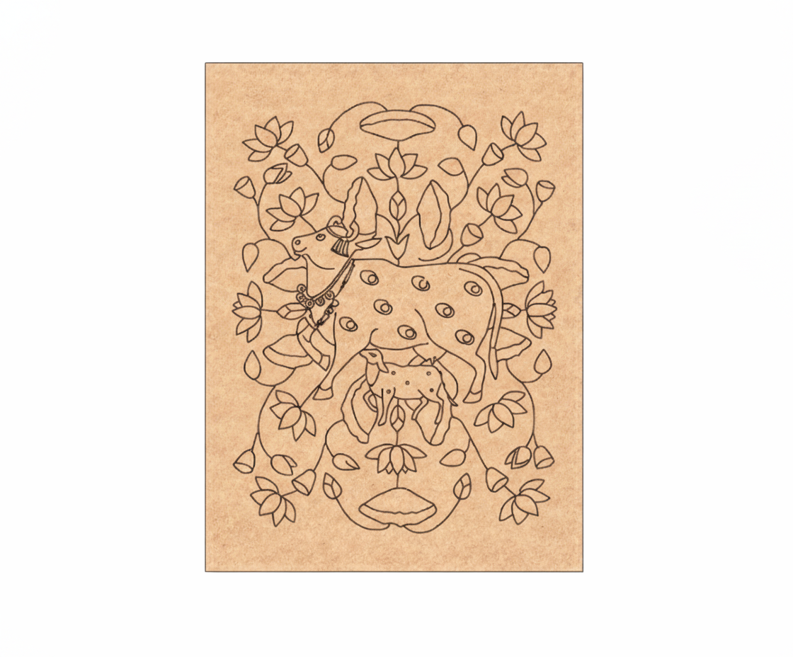 MDF DIY wall art with a cow and floral design on a white background
