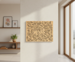 MDF DIY  wall art with floral pattern on a white wall in a room with a window and shelves.