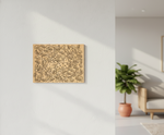 MDF DIY  wall art with abstract design on a white wall in a modern living room.