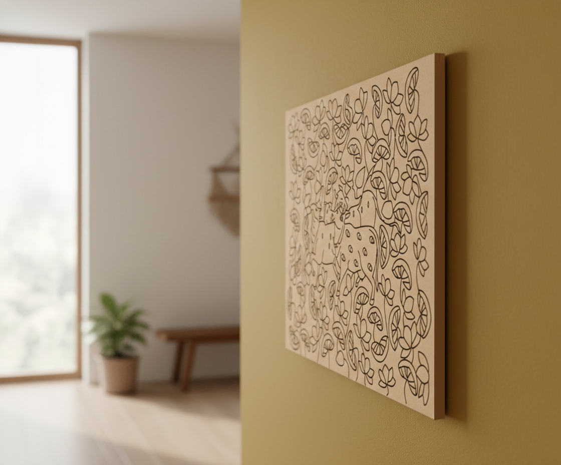 MDF DIY  wall art with geometric pattern on a beige wall