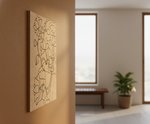 Decorative MDF DIY wall art on a beige wall with a blurred room in the background