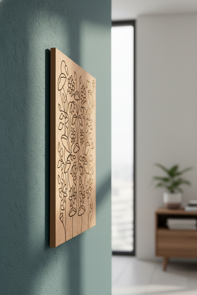 MDF DIY  wall art with floral patterns on a green wall